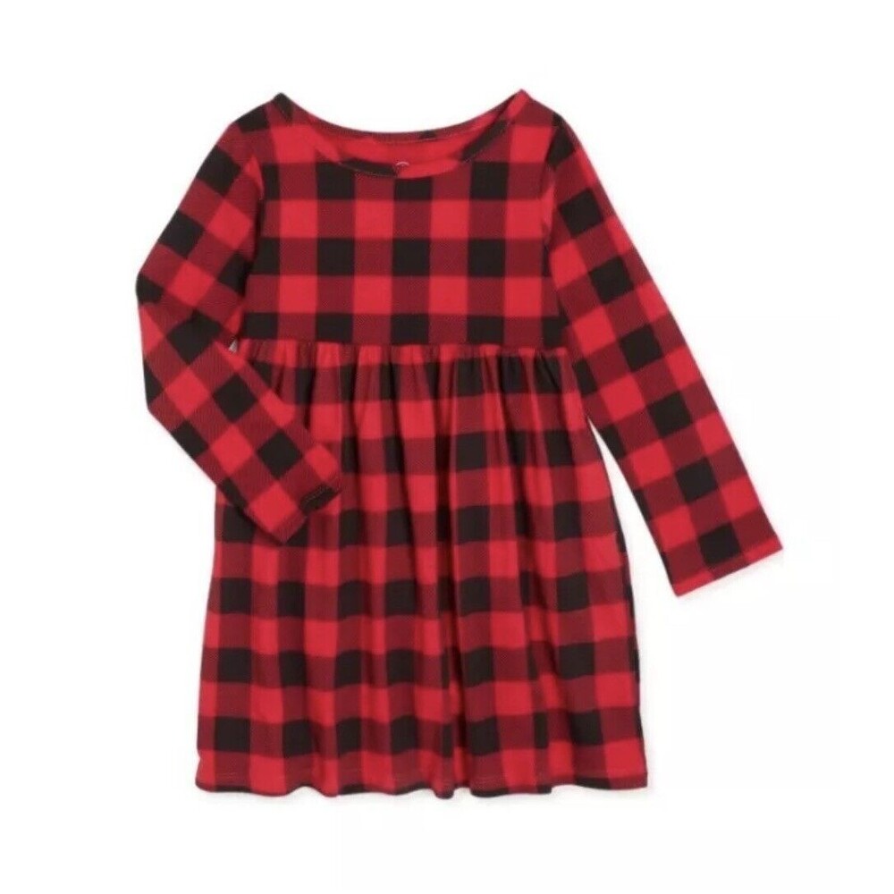 Wonder Nation Toddlers Fit & Flare Long Sleeve Dress, Plaid Size 5T
